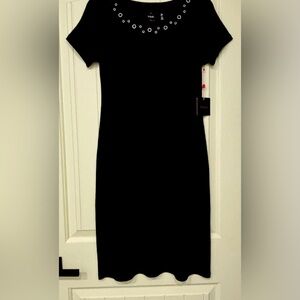 NWT Rafaella Ladies, black midi dressy T-shirt dress w/ silver embellishments